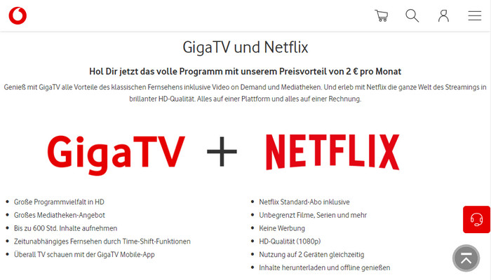 Vodafone GigaTV und Netflix