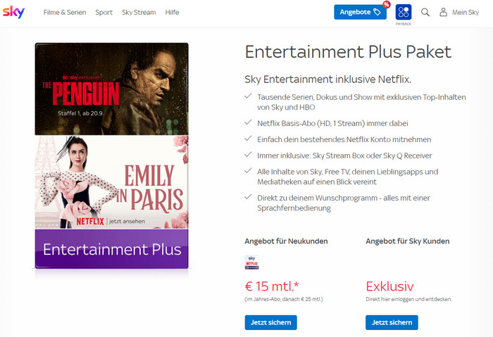 Sky Entertainment Plus Paket