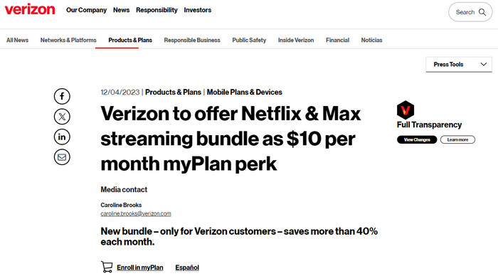 Verizon Netflix Max-Angebot