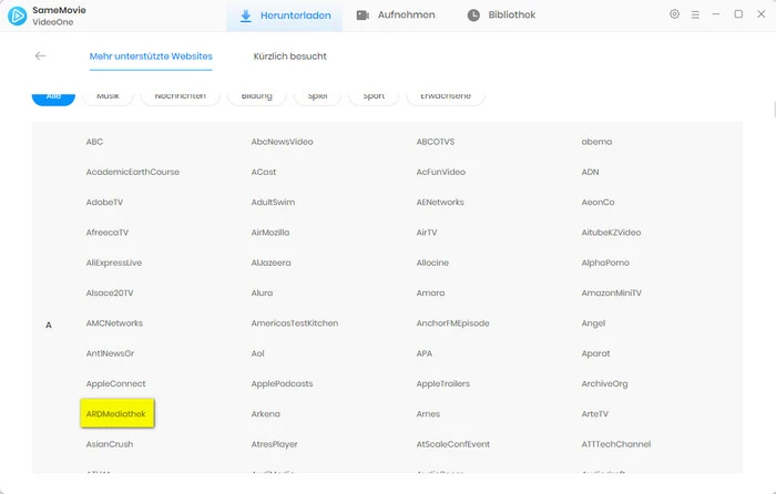 ARD Mediathek auswählen